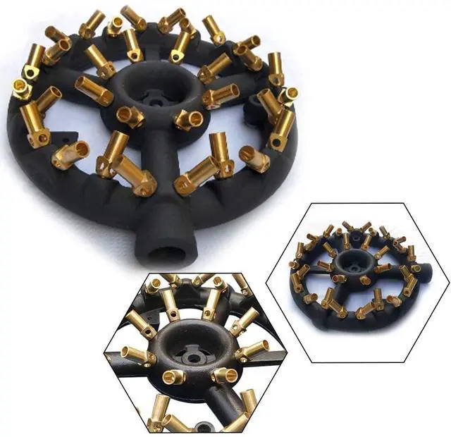 Alt view image 2 of 6 - Heavy-Duty Natural Gas Jet Burner 10/20/23/32 Tips, Cast Iron & Brass Wok Stove with Sand Light Finish, Commercial-Grade Burner Replacement (32 Tips)