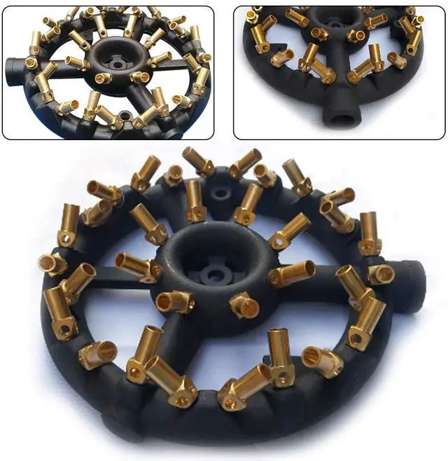 Alt view image 3 of 6 - Heavy-Duty Natural Gas Jet Burner 10/20/23/32 Tips, Cast Iron & Brass Wok Stove with Sand Light Finish, Commercial-Grade Burner Replacement (32 Tips)
