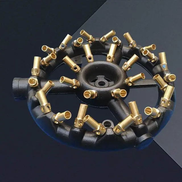 Alt view image 4 of 6 - Heavy-Duty Natural Gas Jet Burner 10/20/23/32 Tips, Cast Iron & Brass Wok Stove with Sand Light Finish, Commercial-Grade Burner Replacement (32 Tips)