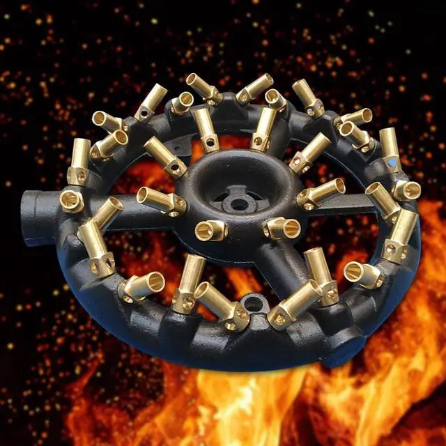 Alt view image 5 of 6 - Heavy-Duty Natural Gas Jet Burner 10/20/23/32 Tips, Cast Iron & Brass Wok Stove with Sand Light Finish, Commercial-Grade Burner Replacement (32 Tips)