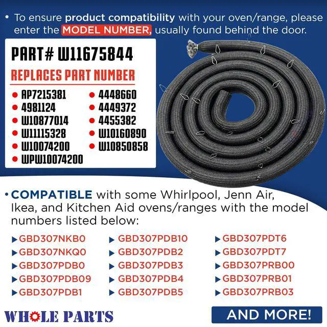Alt view image 3 of 6 - Upgraded Range Oven Door Gasket Seal Part# W11675844 | Includes 21 Mounting Clips - Compatible with Select IKEA, Jenn-Air, KitchenAid, and Whirlpool Ranges and Ovens