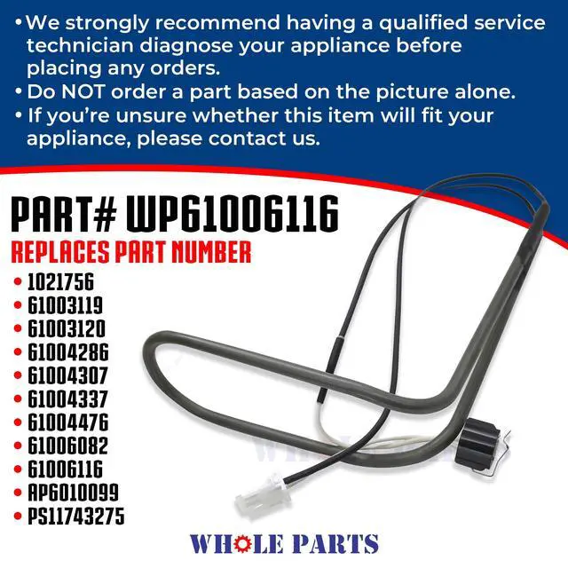 Alt view image 3 of 7 - Upgraded Refrigerator Defrost Heater Part# WP61006116 | Defrost Thermostat Assembly - Compatible with Select Admiral, Crosley, JennAir, Magic Chef, and Maytag Refrigerators