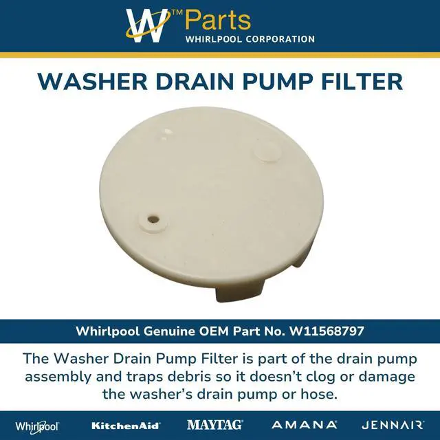 Alt view image 3 of 5 - Whirlpool W11568797 Genuine OEM Washer Drain Pump Filter Replacement Part