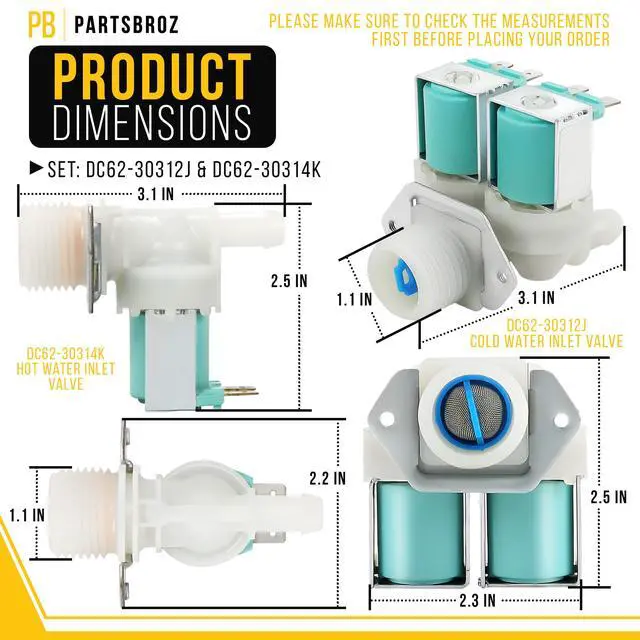 Alt view image 2 of 7 - Water Inlet Valve for Samsung WF363BTBEUF/A2 Washer Cold & Hot Water Inlet Valve Replacement