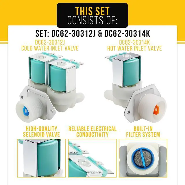 Alt view image 3 of 7 - Water Inlet Valve for Samsung WF363BTBEUF/A2 Washer Cold & Hot Water Inlet Valve Replacement
