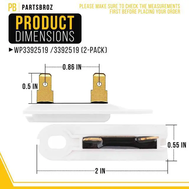 Alt view image 2 of 7 - Thermal Fuse (2-pack) for Whirlpool GGW9200LW1 Dryer Thermal Fuse Replacement