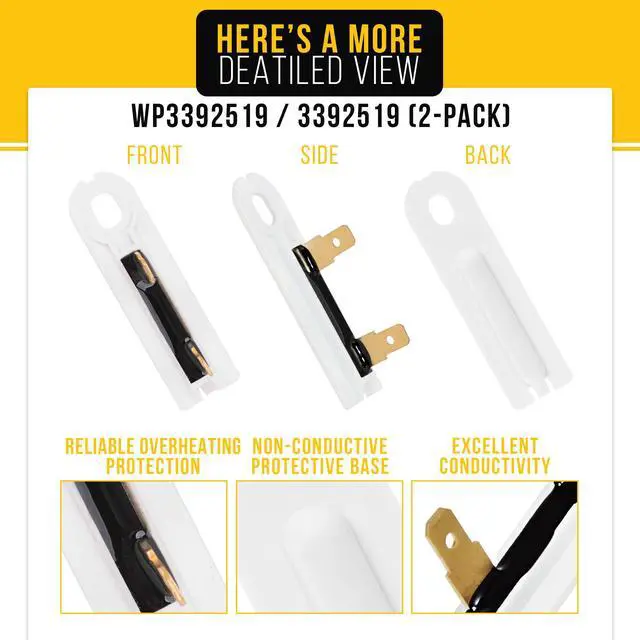 Alt view image 3 of 7 - Thermal Fuse (2-pack) for Whirlpool GGW9200LW1 Dryer Thermal Fuse Replacement