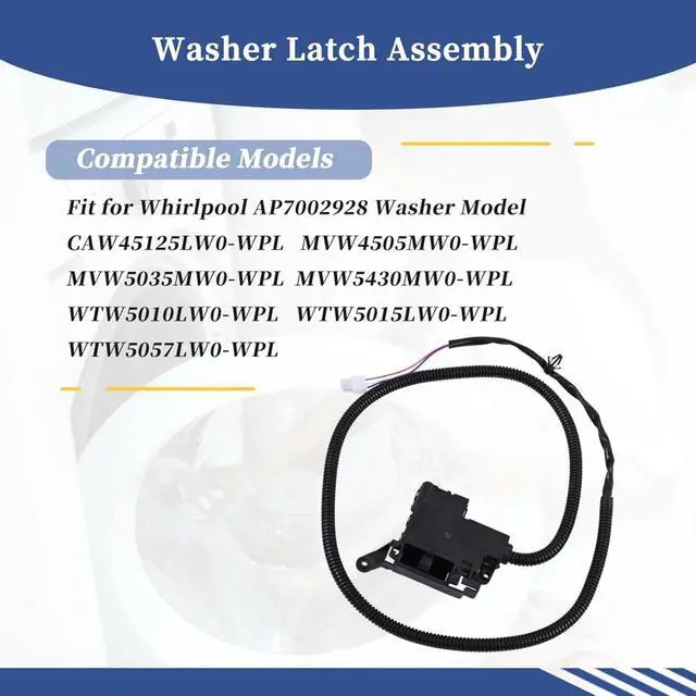 Alt view image 2 of 7 - Replacement Washer Lid Lock Latch Switch Cable Wiring Easy to Install for Whirlpool WTW5010LWO, WTW5010LW1, WTW5015LWO, WTW5015LW1