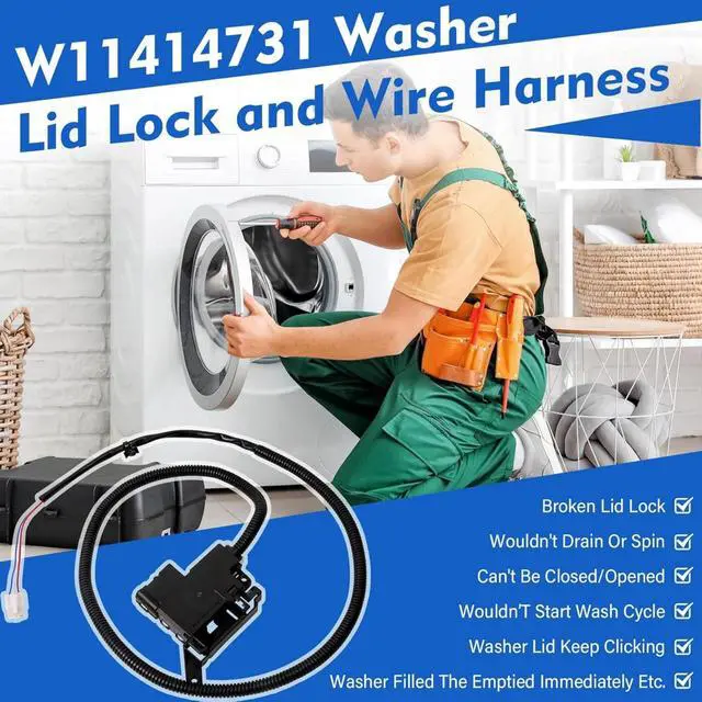 Alt view image 3 of 7 - Replacement Washer Lid Lock Latch Switch Cable Wiring Easy to Install for Whirlpool WTW5010LWO, WTW5010LW1, WTW5015LWO, WTW5015LW1