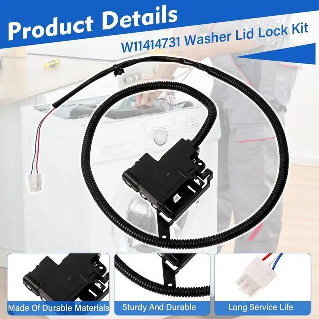 Alt view image 7 of 7 - Replacement Washer Lid Lock Latch Switch Cable Wiring Easy to Install for Whirlpool WTW5010LWO, WTW5010LW1, WTW5015LWO, WTW5015LW1