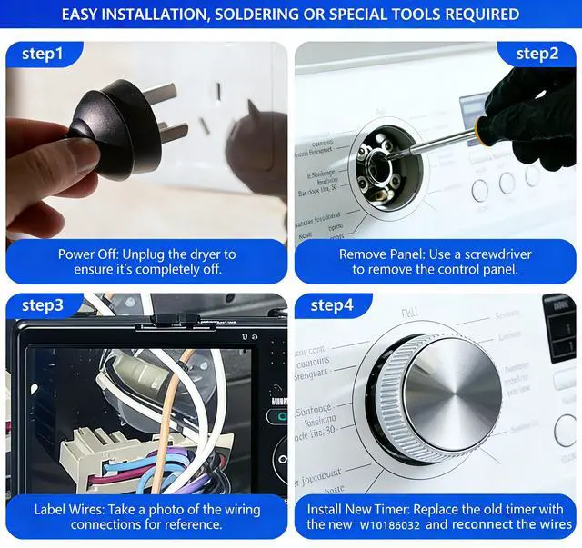 Alt view image 5 of 6 - W10186032 WPW10186032 Dryer Timer,120V 60Hz Replacement for Whirlpool Kenmore Maytag Dryer, Replaces WPW10186032VP 1624121 W10186032B W10186032A