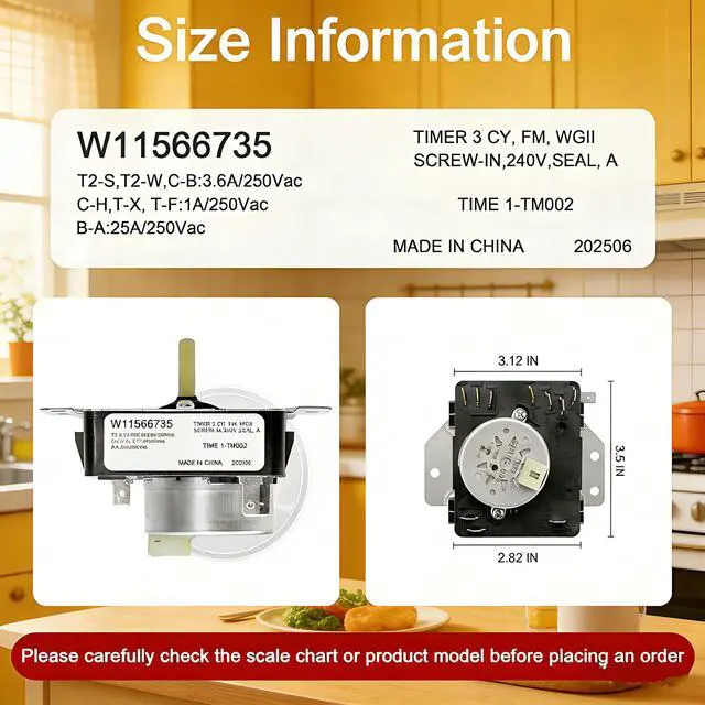 Alt view image 2 of 7 - W11566735 W11685947 Dryer Timer Replacement, OEM Quality, Replaces 4981088 AP7215858 PS17216594 EAP17216594 PD00083293, Fits Maytag MED4500MW0 YMED4500MW0, NO KNOB Included
