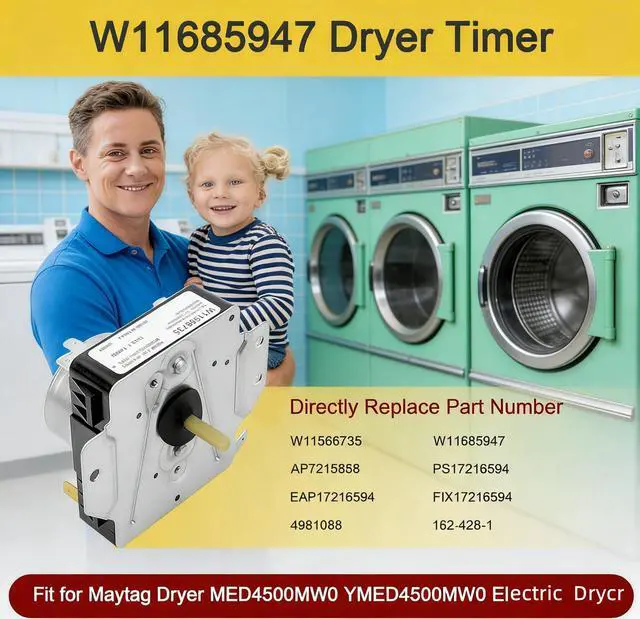 Alt view image 3 of 7 - W11566735 W11685947 Dryer Timer Replacement, OEM Quality, Replaces 4981088 AP7215858 PS17216594 EAP17216594 PD00083293, Fits Maytag MED4500MW0 YMED4500MW0, NO KNOB Included