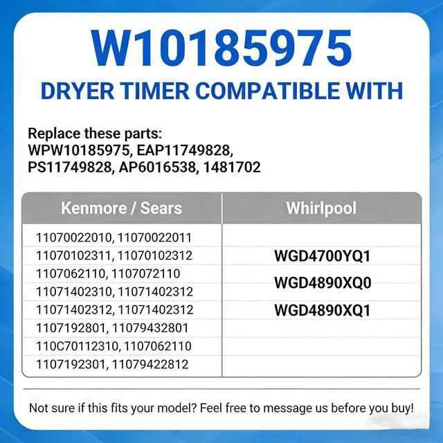 Alt view image 3 of 6 - W10185975 WPW10185975 Dryer Timer Replacement, Replaces W10185975D W10185975E, Compatible with Whirlpool WGD4700YQ1 WGD4890XQ0 WGD4890XQ1, Kenmore 11070022010 11071402311 11071402312