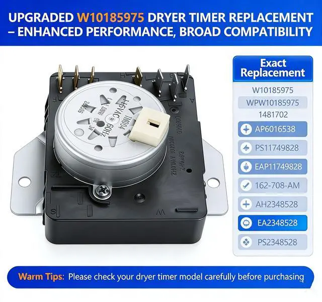 Alt view image 4 of 6 - W10185975 WPW10185975 Dryer Timer Replacement, Replaces W10185975D W10185975E, Compatible with Whirlpool WGD4700YQ1 WGD4890XQ0 WGD4890XQ1, Kenmore 11070022010 11071402311 11071402312
