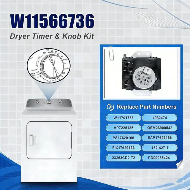 Alt view image 4 of 6 - W11566736 W11701755 Gas Dryer Timer,115VAC 60Hz Replacement for Whirlpool Maytag Dryer, Replaces 4982474 AP7225135 PS17629166 EAP17629166 28900542