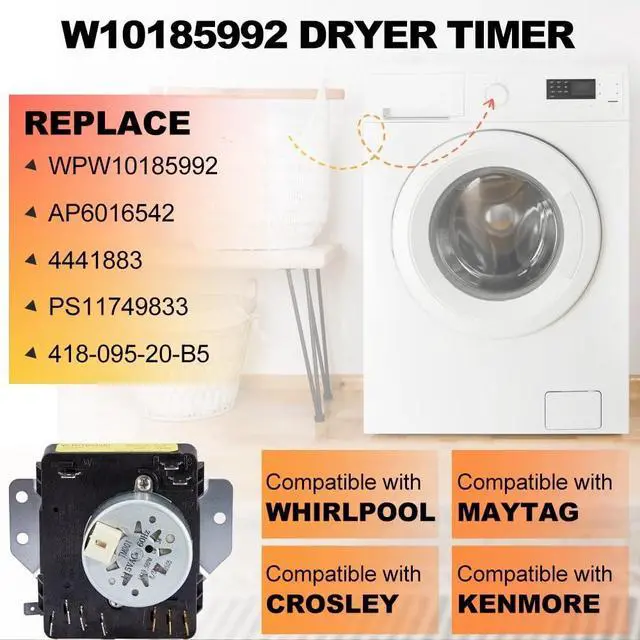 Alt view image 4 of 7 - W10185992 WPW10185992 Dryer Timer Replacement, Compatible with Whirlpool Maytag Kenmore Crosley Dryer, Replaces AP6016542 PS11749833 1481708 41809520B5,115VAC 60Hz, Knob NOT Included