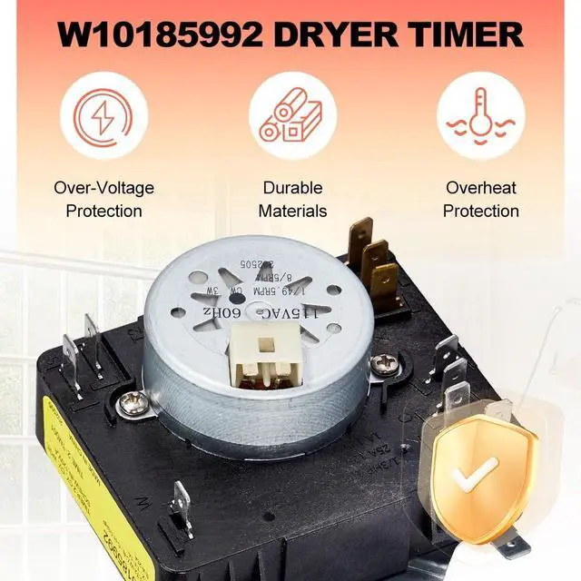 Alt view image 6 of 7 - W10185992 WPW10185992 Dryer Timer Replacement, Compatible with Whirlpool Maytag Kenmore Crosley Dryer, Replaces AP6016542 PS11749833 1481708 41809520B5,115VAC 60Hz, Knob NOT Included
