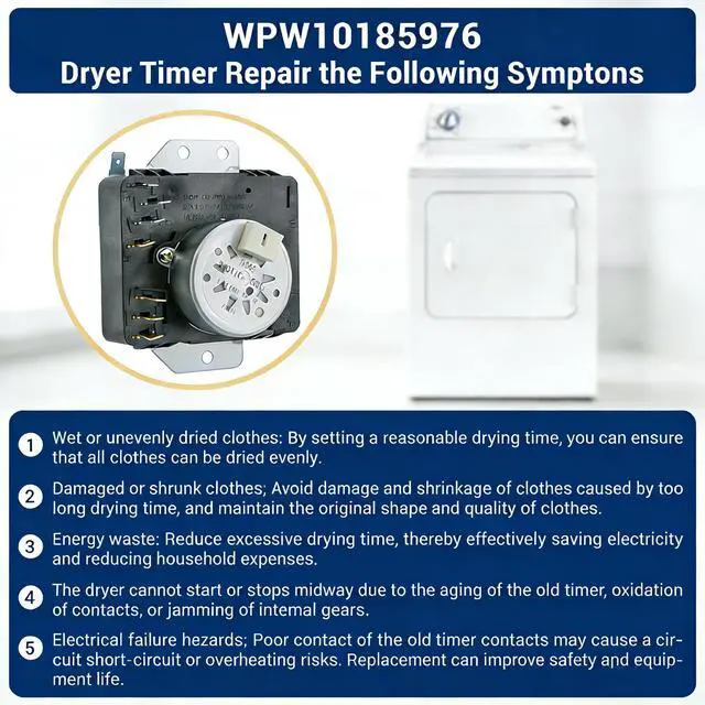 Alt view image 4 of 6 - W10185976 WPW10185976 Dryer Timer,115V 60Hz Replacement for Whirlpool Kenmore Dryer, Replaces WPW10185976VP 1481703 AP6016539 PS11749829