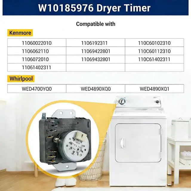 Alt view image 6 of 6 - W10185976 WPW10185976 Dryer Timer,115V 60Hz Replacement for Whirlpool Kenmore Dryer, Replaces WPW10185976VP 1481703 AP6016539 PS11749829