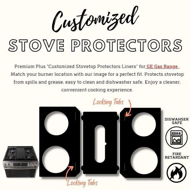 Alt view image 2 of 6 - Premium Plus Stove Protectors for GE Gas Range Model GGS600AV2ES, Custom Cut, Easy to Clean Stove Liner, Made in the USA