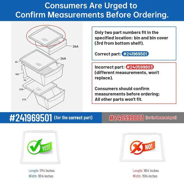Alt view image 2 of 7 - 241969501 Refrigerator Drawer Cover Compatible with Electrolux Frigidaire Kenmore/ Sears Whirlpool White-Westinghouse Refrigerator Replacement for AP4433007 PS2363832 AH2363832 White