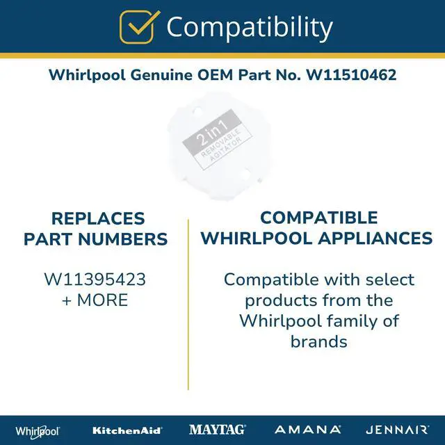 Alt view image 4 of 6 - Whirlpool W11510462 Genuine OEM Washer Agitator Cap Replacement Part - Replaces W11395423
