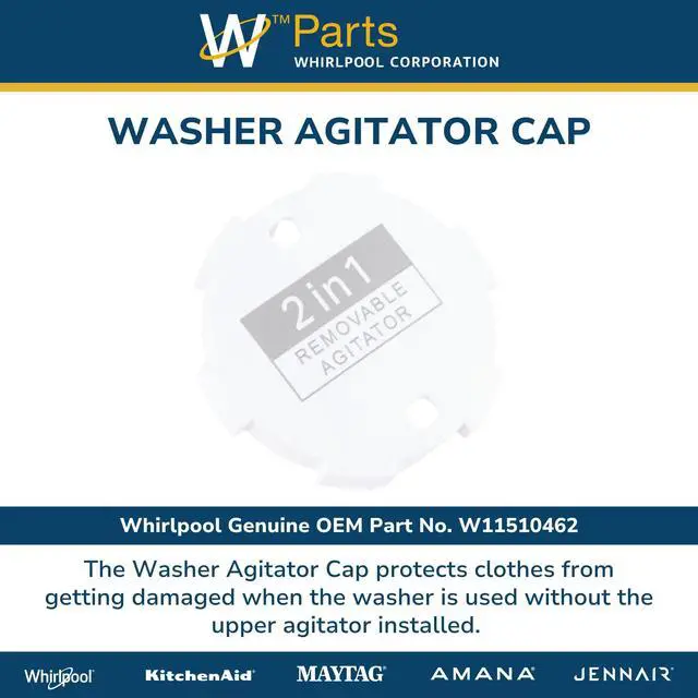 Alt view image 5 of 6 - Whirlpool W11510462 Genuine OEM Washer Agitator Cap Replacement Part - Replaces W11395423