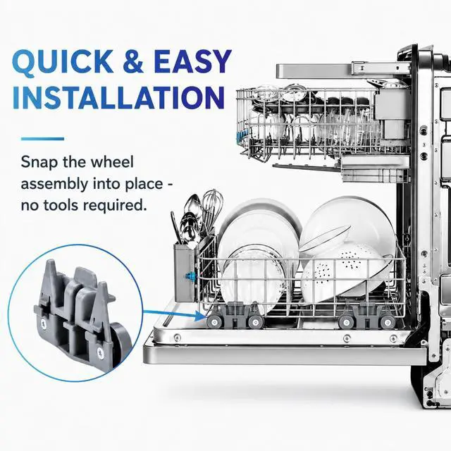 Alt view image 5 of 6 - 4 Pack Dishwasher Lower Rack Wheels Assembly for Maytag MDB4949SDH0 MDB4949SDM0 MDB4949SDM1 MDB4949SHW0 MDB4949SHZ0 MDB5969SDM0 MDB6949SDE0 Bottom Basket Dish Rack Replacement Parts