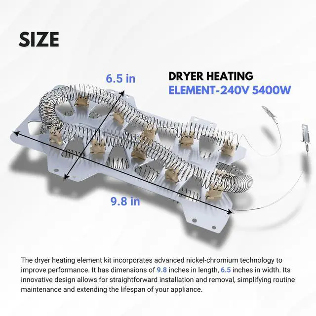 Alt view image 2 of 6 - Dryer Heating Element fits Samsung DV42H5200EF/A3-0000 DV400EWHDWR/AA-0001 DV419AEW/XAA-0000 DV45H7000EP/A3 DVE45T3200W/A3 DVE45R6100P/A3 DV218AEW/XAA DV410AEW/XAA DV456EWHDWR/AA DV210AEW/XAC