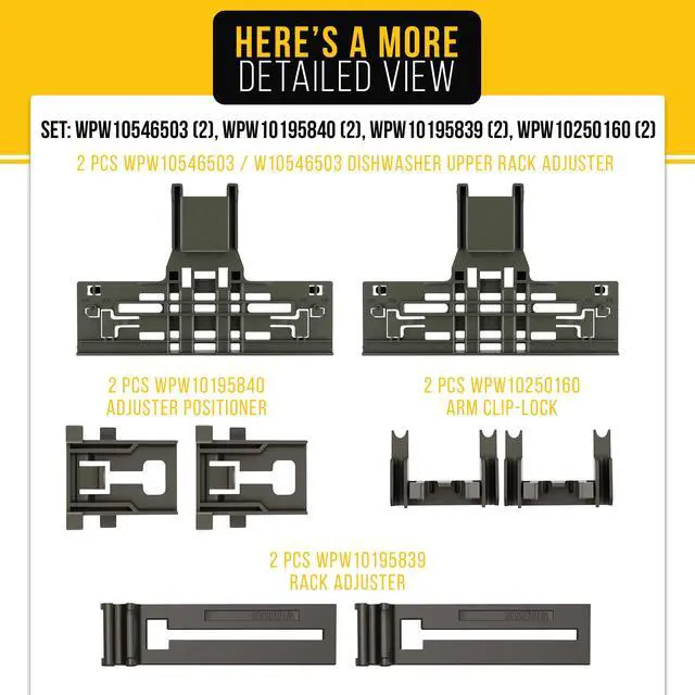 Alt view image 3 of 7 - Dishwasher Top Rack Adjuster for KitchenAid KDFE104DWH4