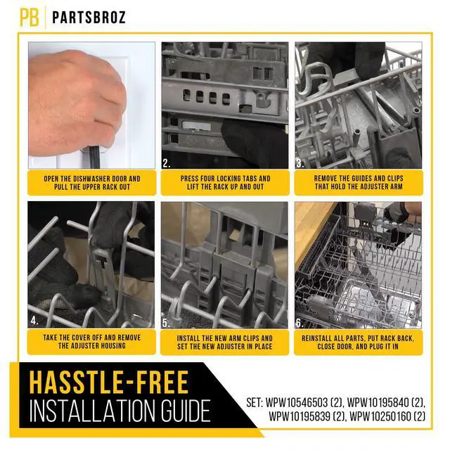 Alt view image 6 of 7 - Dishwasher Top Rack Adjuster for KitchenAid KDFE104DWH4