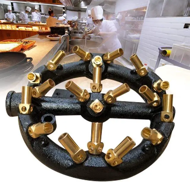 Alt view image 2 of 5 - Heavy-Duty Natural Gas Jet Burner 10/20/23/32 Tips, Cast Iron & Brass Wok Stove with Sand Light Finish, Commercial-Grade Burner Replacement (20 Tips)
