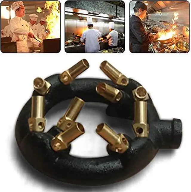 Alt view image 2 of 7 - Heavy-Duty Natural Gas Jet Burner 10/20/23/32 Tips, Cast Iron & Brass Wok Stove with Sand Light Finish, Commercial-Grade Burner Replacement (10 Tips)
