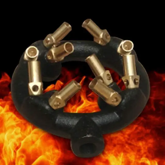 Alt view image 3 of 7 - Heavy-Duty Natural Gas Jet Burner 10/20/23/32 Tips, Cast Iron & Brass Wok Stove with Sand Light Finish, Commercial-Grade Burner Replacement (10 Tips)