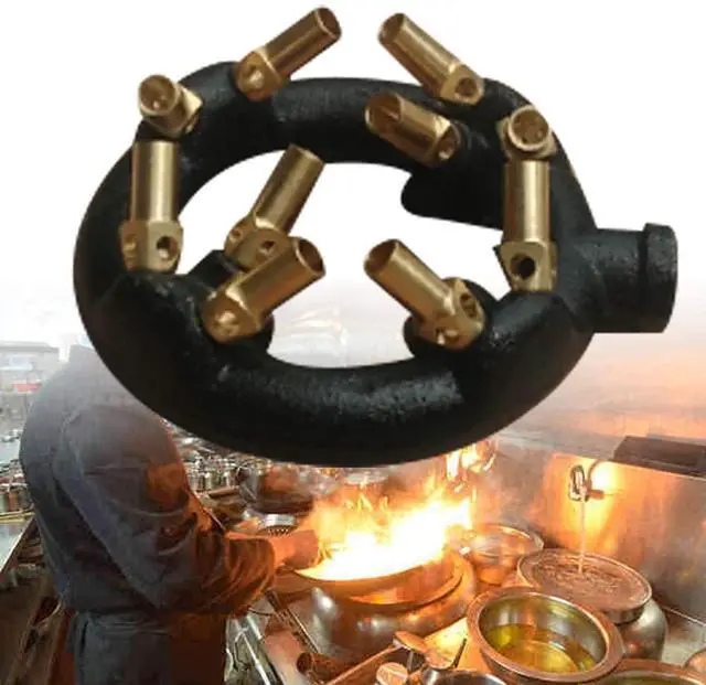 Alt view image 5 of 7 - Heavy-Duty Natural Gas Jet Burner 10/20/23/32 Tips, Cast Iron & Brass Wok Stove with Sand Light Finish, Commercial-Grade Burner Replacement (10 Tips)
