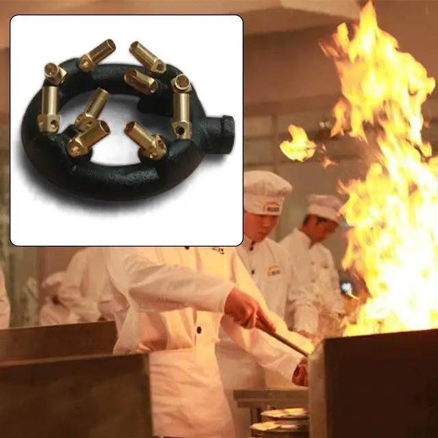 Alt view image 6 of 7 - Heavy-Duty Natural Gas Jet Burner 10/20/23/32 Tips, Cast Iron & Brass Wok Stove with Sand Light Finish, Commercial-Grade Burner Replacement (10 Tips)