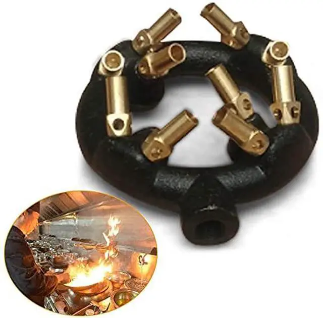 Alt view image 7 of 7 - Heavy-Duty Natural Gas Jet Burner 10/20/23/32 Tips, Cast Iron & Brass Wok Stove with Sand Light Finish, Commercial-Grade Burner Replacement (10 Tips)