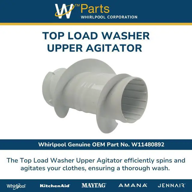 Alt view image 4 of 6 - Whirlpool W11480892 Genuine OEM Top Load Washer Upper Agitator Replacement Part - Replaces WP3946996, 3946996, and W11182552