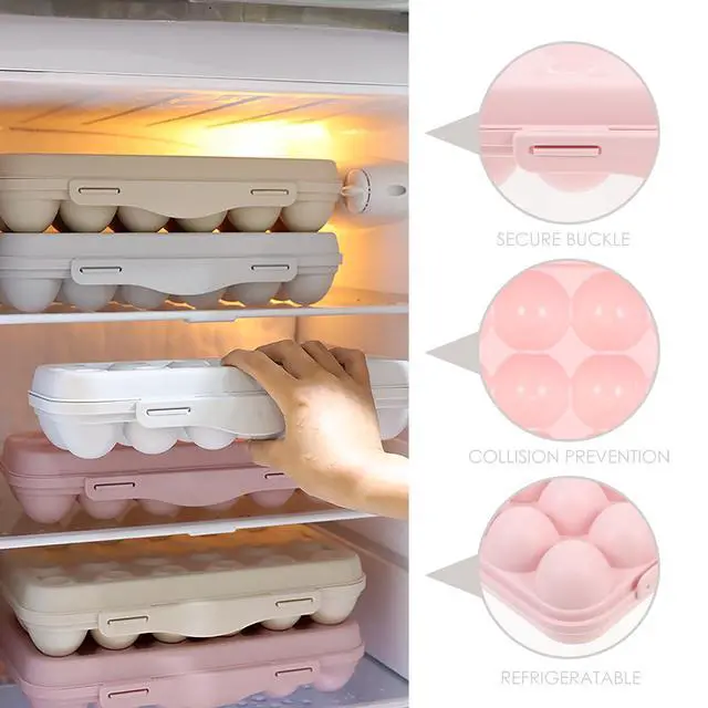 Alt view image 5 of 6 - Plastic Egg Container for Refrigerator 18 Count Egg Holder with Airtight Lid Stackable Organizer Storage Box for Kitchen Fridge Protection