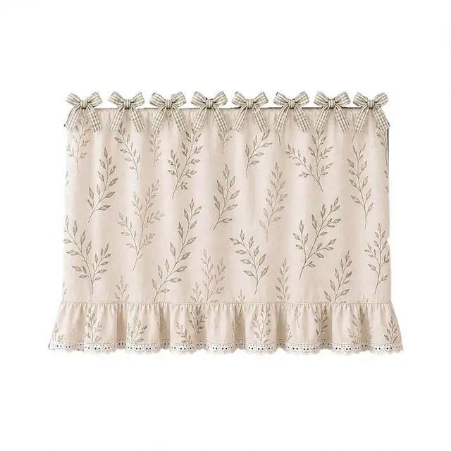 Alt view image 7 of 7 - Farmhouse Oven Skirt Curtain for Kitchen Decor, Cotton Blend Oven Curtain with Lace Ruffle Trim & 8 Ribbon Ties, Rustic Kitchen Stove Door Covers with Floral Print for Home Decor (Sage Leaf)