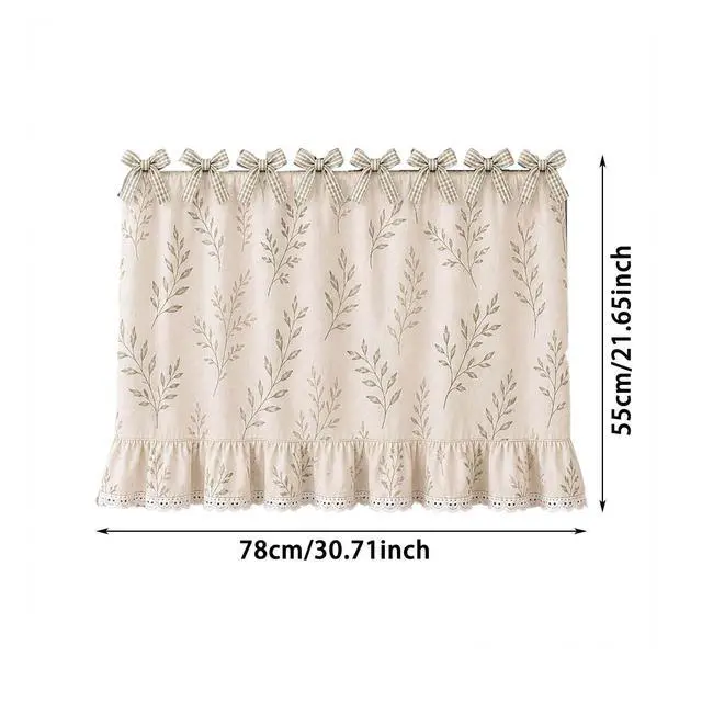 Alt view image 2 of 7 - Farmhouse Oven Skirt Curtain for Kitchen Decor, Cotton Blend Oven Curtain with Lace Ruffle Trim & 8 Ribbon Ties, Rustic Kitchen Stove Door Covers with Floral Print for Home Decor (Sage Leaf)