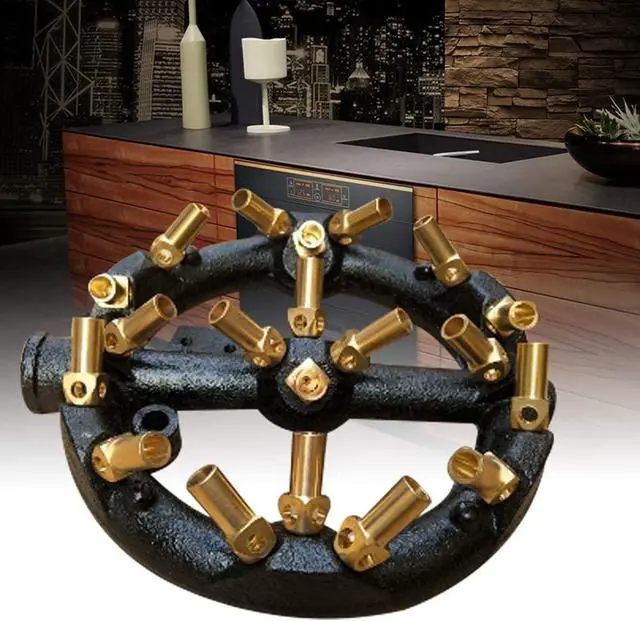 Alt view image 3 of 5 - Heavy-Duty Natural Gas Jet Burner 10/20/23/32 Tips, Cast Iron & Brass Wok Stove with Sand Light Finish, Commercial-Grade Burner Replacement (20 Tips)
