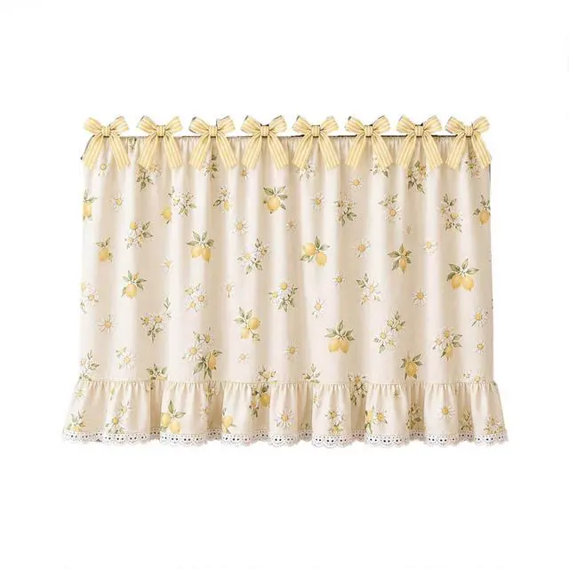 Alt view image 6 of 6 - Farmhouse Oven Skirt Curtain for Kitchen Decor, Cotton Blend Oven Curtain with Lace Ruffle Trim & 8 Ribbon Ties, Rustic Kitchen Stove Door Covers with Floral Print for Home Decor (Lemon Daisy)