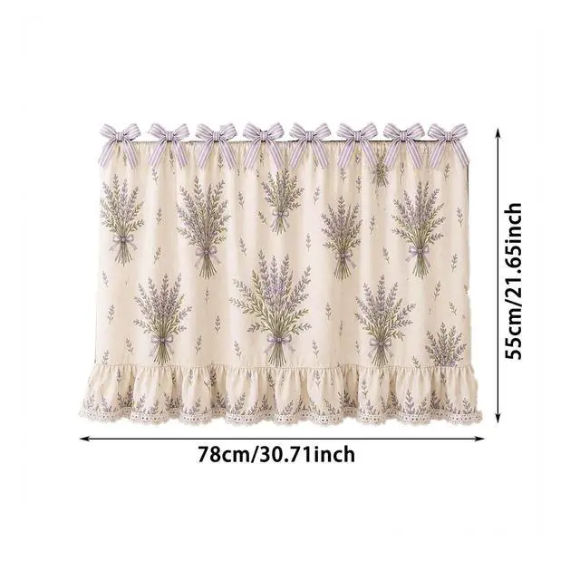 Alt view image 2 of 6 - Farmhouse Oven Skirt Curtain for Kitchen Decor, Cotton Blend Oven Curtain with Lace Ruffle Trim & 8 Ribbon Ties, Rustic Kitchen Stove Door Covers with Floral Print for Home Decor (Blue Toile)
