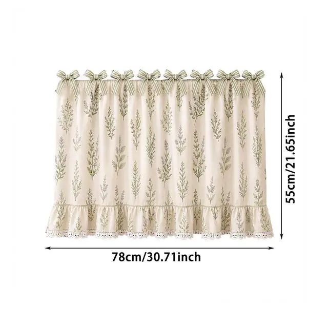 Alt view image 2 of 6 - Farmhouse Oven Skirt Curtain for Kitchen Decor, Cotton Blend Oven Curtain with Lace Ruffle Trim & 8 Ribbon Ties, Rustic Kitchen Stove Door Covers with Floral Print for Home Decor (Sage Botanical)