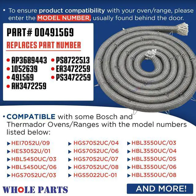 Alt view image 2 of 6 - Upgraded Range/Oven Door Seal Gasket (Including 29 Mounting Clips) Part# 00491569 - Replacement & Compatible with Some Bosch and Thermador Ranges or Ovens