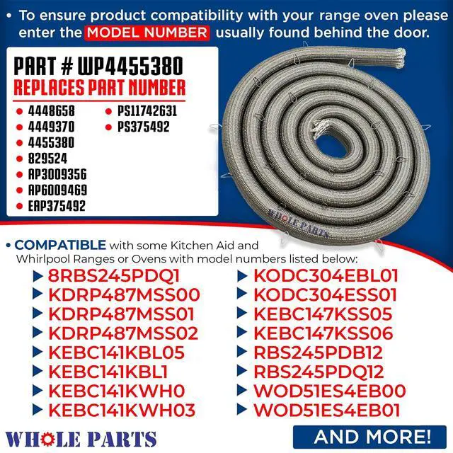 Alt view image 3 of 6 - Upgraded Range Oven Door Gasket Seal Part# WP4455380 | Includes 21 Mounting Clips - Compatible with Select KitchenAid and Whirlpool Ranges and Ovens
