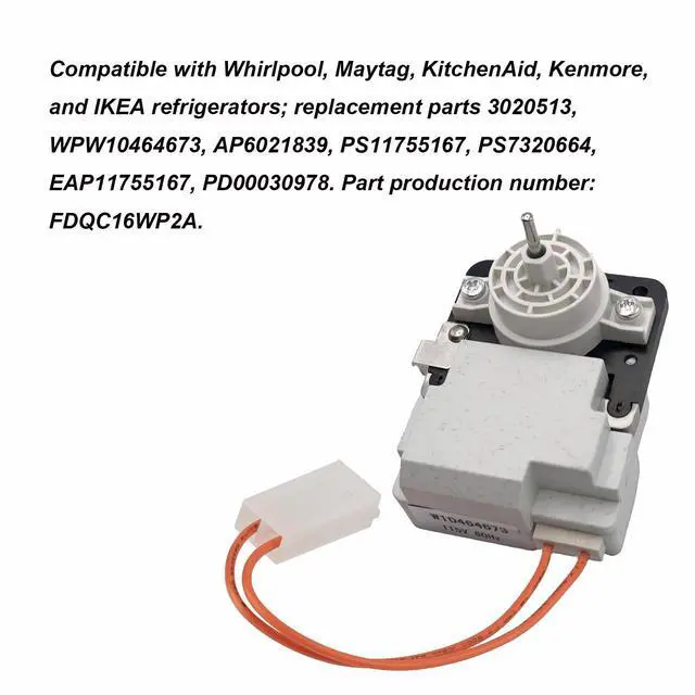 Alt view image 4 of 6 - W10464673 Refrigerator Evaporator Fan Motor, Compatible with Whirlpool Maytag KitchenAid Kenmore Refrigerators, Replaces WPW10464673 3020513 PS11755167 PS7320664, 20mm Shaft