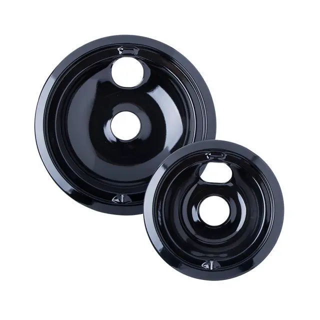 Alt view image 2 of 4 - P119204XZ Black Style B Porcelain Drip Pans Set of 4 Containing 3-6 Inch Pans and 1-8 Inch Pan